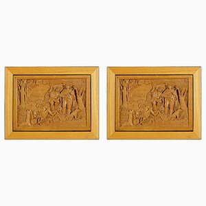 Targa in legno micro intaglio di Johann Rint, fine XIX secolo, set di 2