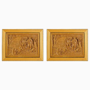 Wooden Micro Carving Plaque by Johann Rint, 1880s, Set of 2