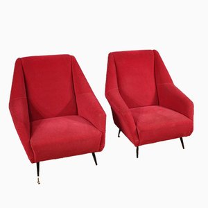 Italian Armchairs in Red, 1960, Set of 2