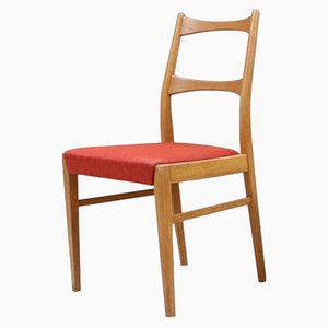 Vintage Teak Dining Chair with Red Fabric Seat, Sweden, 1960s