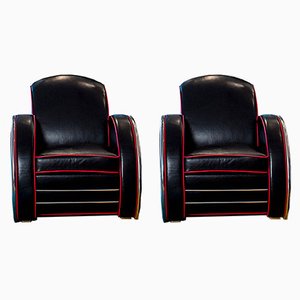 Art Deco Style Streamline Lounge Chairs, 1980s, Set of 2