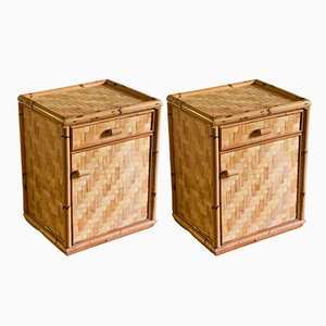 Bamboo Bedside Tables with Drawers, Italy, 1980s, Set of 2