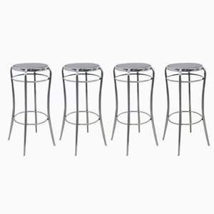 Bar Stools in Chrome & Wood, 1980s, Set of 4