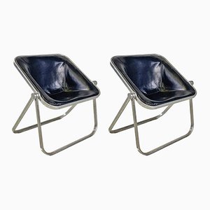 Italian Plona Folding Chair in Leather and Steel attributed to Piretti for Anonima Castelli, 1970s, Set of 2