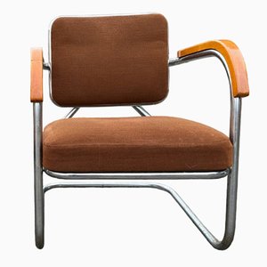 Fauteuil Bauhaus Art Déco en Acier et Tissu, 1930s