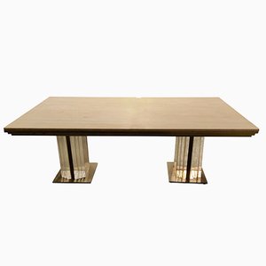 Vintage Acrylic Glass, Brass and Travertine Dining Table, 1970s