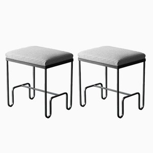Mid-Century Stools with Fabric, 1950s, Set of 2