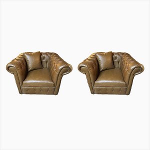 Chesterfield Style Library Chairs, Set of 2