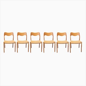Oak Model 71 Dining Chairs with Papercord Seats by Niels Otto Møller for J.L. Møllers, Set of 6