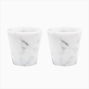 Satin White Carrara Marble Handmade Grappa Glasses from Fiammetta V., Set of 2