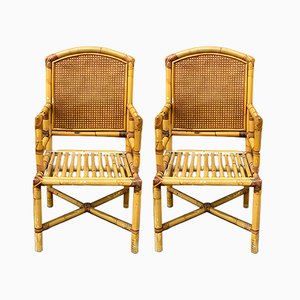 Set of Italian Bamboo and Vienna Straw Armchairs, 1970s