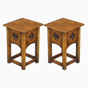 English Arts & Crafts Oak Side Table or Plant Stand, 1900, Set of 2
