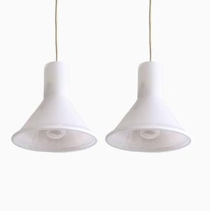 White Mini P&T Pendant Lamps by Michael Bang for Holmegaard, Denmark, 1970s, Set of 2