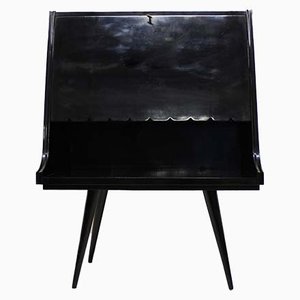 Black Lacquered Wood Bar Table with Shelf and Spotlight, 1970s