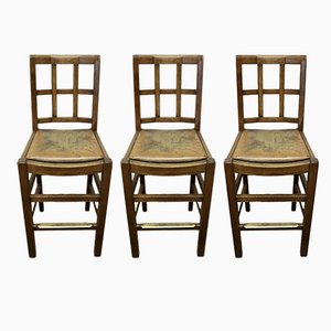 Arts and Crafts High Bar Stools in Golden Oak, 1930s, Set of 3