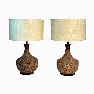 Mid-Century Italian Table Lamps with Natural Cork, Set of 2