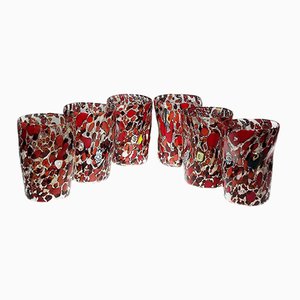 Asters Murano Glasses with Silver, Murrine and Macie Red from Murano Glam, Set of 6