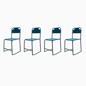 Mid-Century Blue Metal Garden Chairs, 1950s, Set of 4