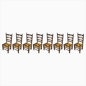 Chaises en Bois et Paille par Charles Dudouyt, France, 1950s, Set de 8