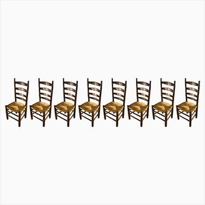 Stühle aus Holz & Stroh von Charles Dudouyt, Frankreich, 1950er, 8er Set