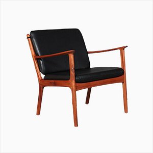 Black Aniline Leather PJ112 Lounge Chair by Ole Wanscher for Poul Jeppesens Møbelfabrik, 1960s