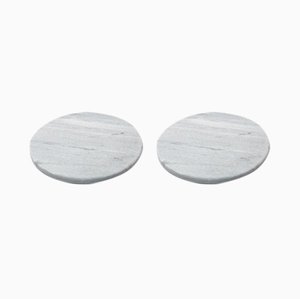 Rounded White and Grey Marble Coasters With Cork from Fiammettav Home Collection, Set of 2