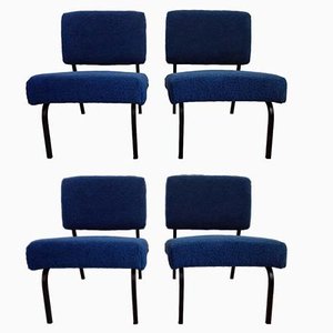 Vintage Chairs in Blue Curllet Fabric, 1960s, Set of 4