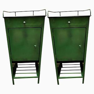 Comodini vintage in metallo verde, set di 2