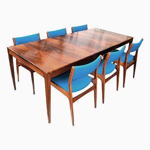 Tavolo da pranzo vintage in palissandro con sedie di CJ Rosengaarden, Danimarca, set di 7