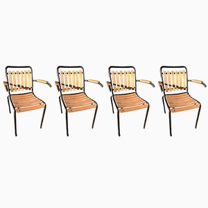 Iron & Wood Garden Armchairs, Set of 4
