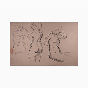 Desconocido, Dibujo a lápiz sobre papel, Estudio de desnudos, mediados del siglo XX