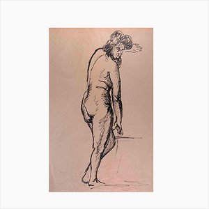 Desconocido, desnudo, dibujo original a pluma sobre papel, mediados del siglo XX