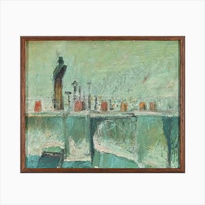 Louis Mazot, City View, Mixed Media on Board, Late 20th Century, Framed