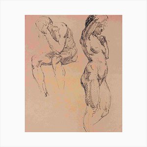 Unknown, Nudes, Original Pen Drawing on Paper, Mid-20th Century