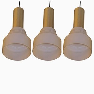 Lampes à Suspension Mid-Century en Verre Laiteux, Set de 3