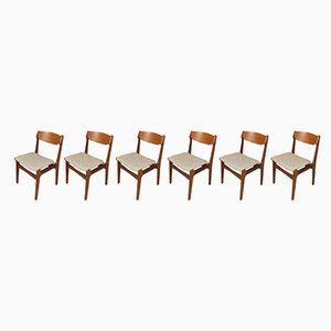 Beige Woolen Fabric & Teak Dining Chairs, Set of 6