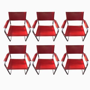 Rote Vintage Freischwinger Stühle von Matteo Grassi, 6er Set