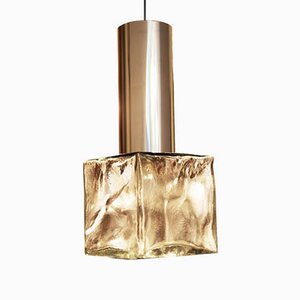 Vintage Hängelampe aus Glas & Stahl von JT Kalmar