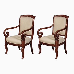 Antique Empire French Mahogany Armchairs, Set of 2