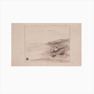 Edmond Cuisinier, The Girl by the Shore, Dibujo original, principios del siglo XX