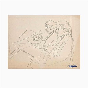 Henri Epstein, Two Figures, Original Drawing, Early 20th-Century