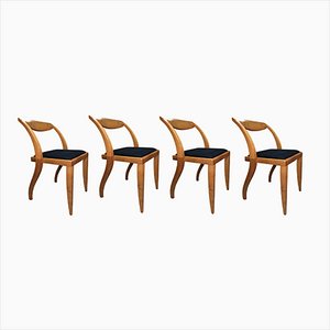 Dining Chairs in Walnut & Cotton, Set of 4