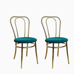 Golden Chair and Stool with Turquoise Fabric Cushion, Set of 2