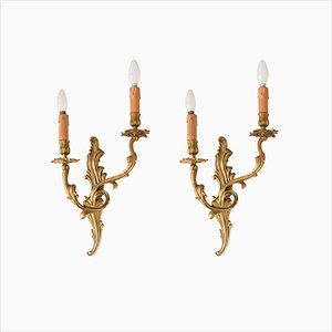 French Rocaille Bronze Wall Lamps, Set of 2