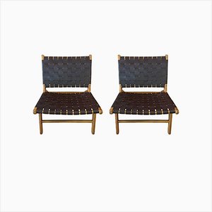 Leather & Wood Chairs by Olivier De Schrijver, 1990s, Set of 2