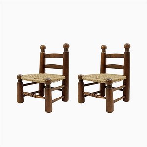 Mid-Century Oak and Rush Low Chairs by Charles Dudouyt, France, 1950s, Set of 2