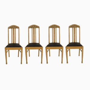 German Antique Oak Dining Chairs, Set of 4