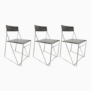 Minimalist Leather Chairs X Line attributed to Niels Jorgen Haugesen for Hybodan, 1970s, Set of 3