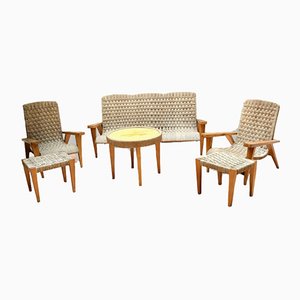 Lounge Set in Wood and Rope attributed to Victor Courtray, 1940s, Set of 6