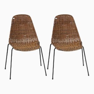 Stühle aus Korbgeflecht aus Rattan & Metall von Gian Franco Legler, 1960, 2er Set